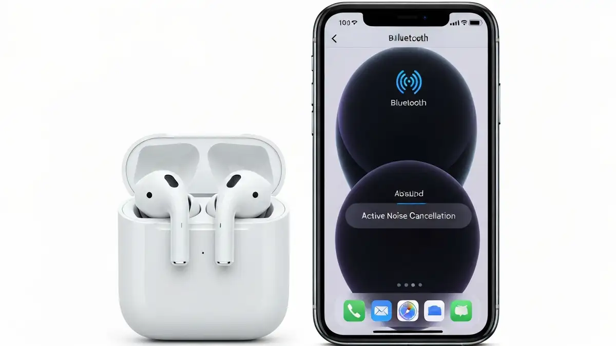 AirPods Pro z wyłączonym ANC – ekran iPhone'a pokazujący ustawienia tłumienia szumów