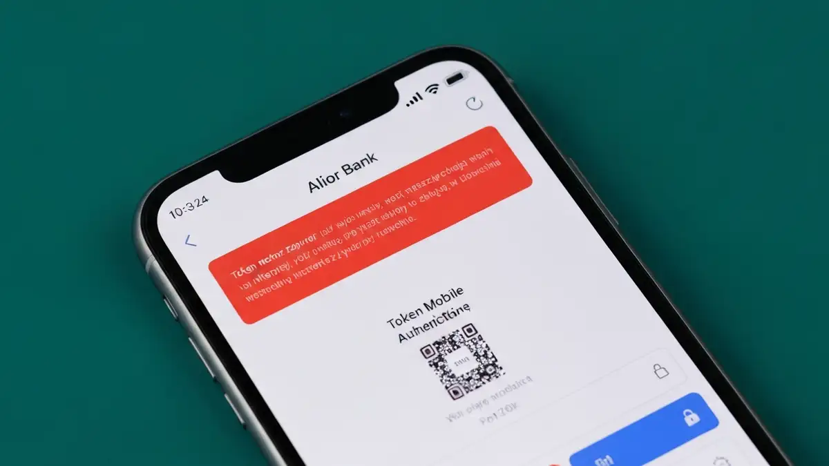 Smartfon z aplikacją Alior Banku na ekranie wyświetlającą błąd połączenia z tokenem mobilnym