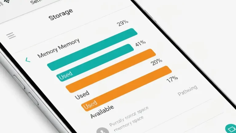 Ekran Ustawień Android pokazujący pamięć wewnętrzną wolne miejsce i użyte miejsce w pasach