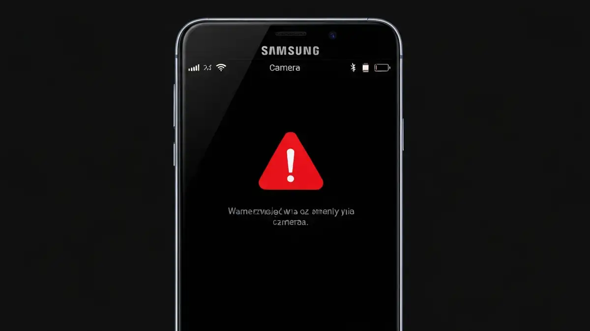 Telefon Samsung z ikoną aparatu i komunikatem błędu