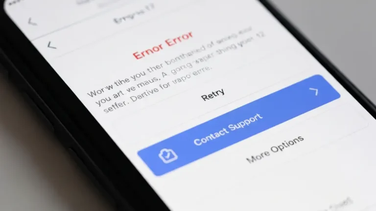 Ekran iPhone pokazujący błąd aplikacji bankowej z przyciskami diagnostyki