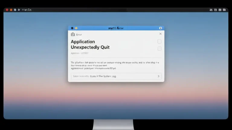 Okno błędu crash aplikacji na macOS z komunikatem o nieoczekiwanym zamknięciu