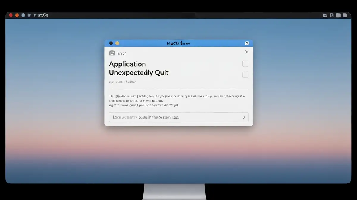 Okno błędu crash aplikacji na macOS z komunikatem o nieoczekiwanym zamknięciu
