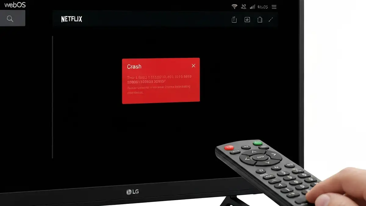 Ekran LG TV webOS z komunikatem błędu crash aplikacji Netflix