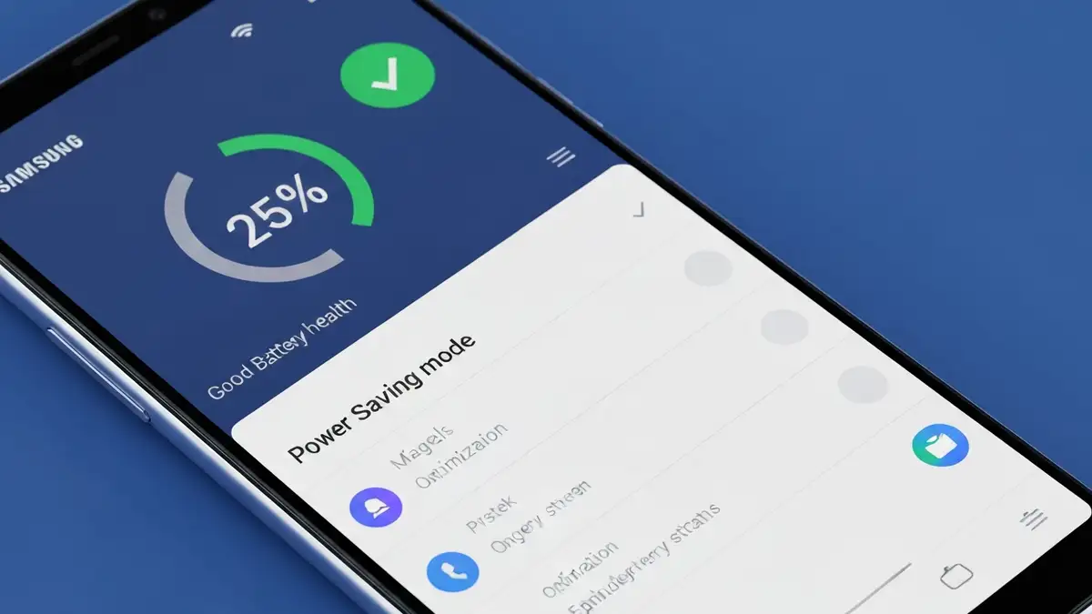 Ekran telefonu Samsung z widokiem One UI Power Saving i poziomem naładowania baterii