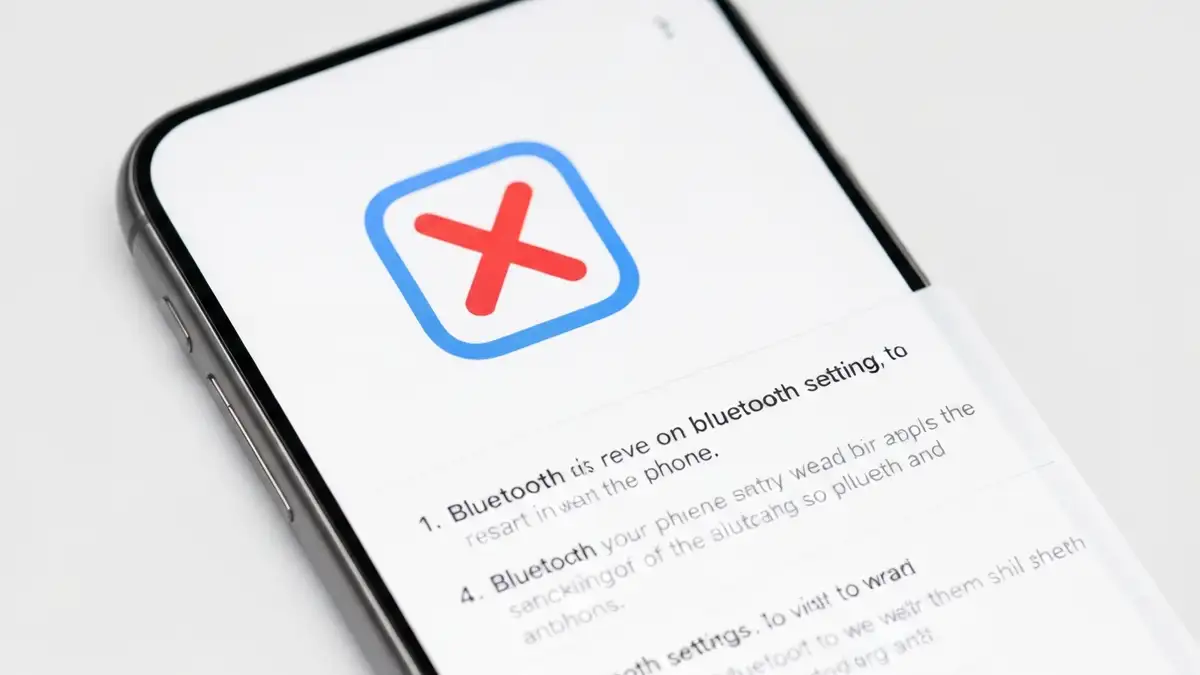 Ikonka Bluetooth na wyświetlaczu iPhone z symbolem błędu, połączenie nie działa