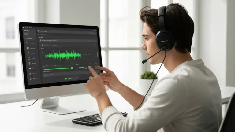 Osoba testująca mikrofon w Discordzie z wyświetlonym panelem ustawień audio