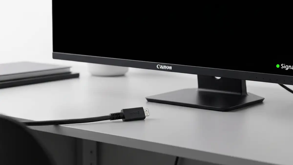 Monitor z wyłączonym sygnałem DisplayPort – czarny ekran bez sygnału