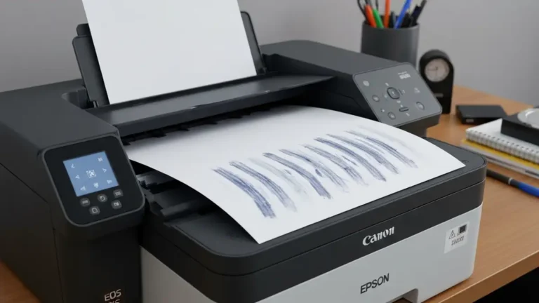 Drukarka Epson z widocznymi smugami na wydruku papierowym