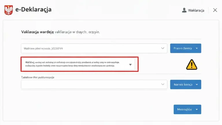Ekran e-Deklaracji z komunikatem błędu walidacji i ikoną ostrzeżenia