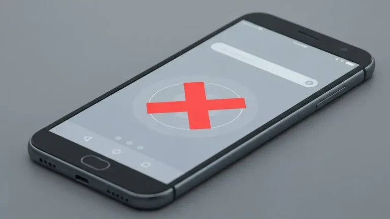 Ekran smartfona Android ze wskaźnikiem X na wyświetlaczu dotykowym oznaczającym brak reaktywności, tło czerwone/szare