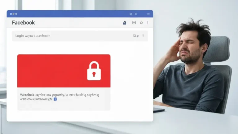Ekran logowania do Facebooka z komunikatem błędu dostępu