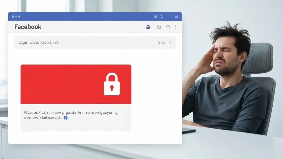 Ekran logowania do Facebooka z komunikatem błędu dostępu