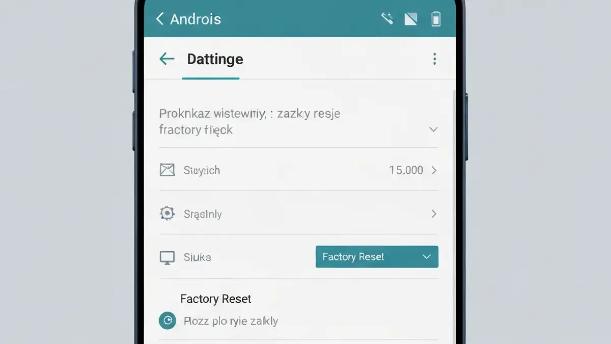 Ekran Androida z menu Ustawienia i opcją factory reset