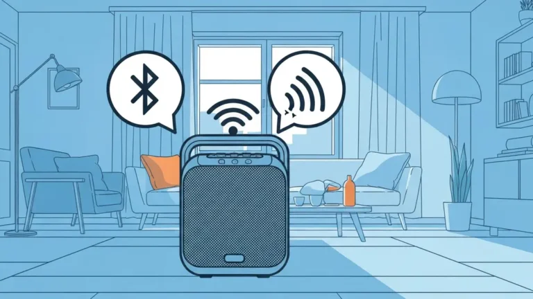 Głośnik Bluetooth z ikoną rozłączenia i sygnatury Bluetooth ze znakiem ostrzeżenia