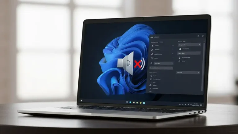Laptop z wyłączonym dźwiękiem - ikona głośnika z krzyżykiem, przedstawiająca brak audio