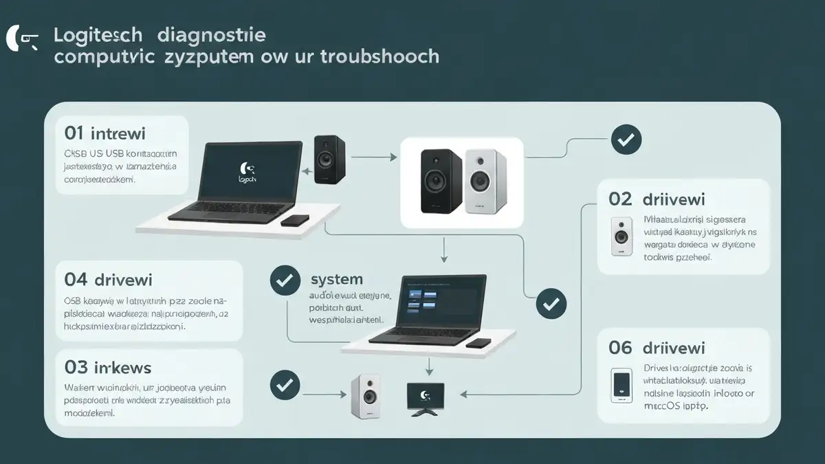 Krok po kroku diagnoza gdy głośniki komputerowe Logitech nie działają - zlewka kabli USB i wejścia audio