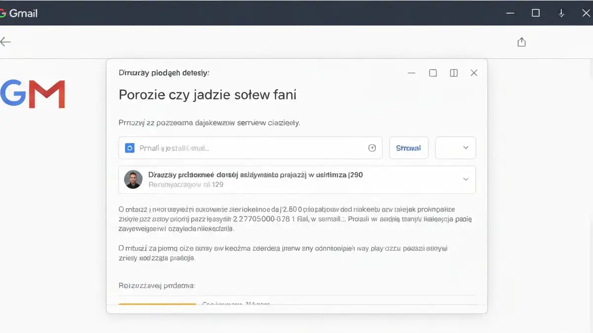 Ekran błędu wysyłania wiadomości w Gmailu z wiadomością o problemie z serwerem
