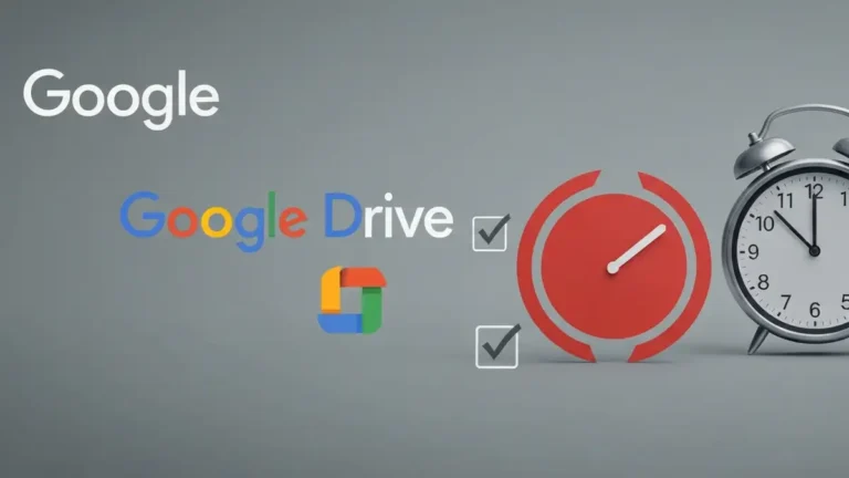 Ikona Google Drive z symbolem błędu synchronizacji i krokami naprawy