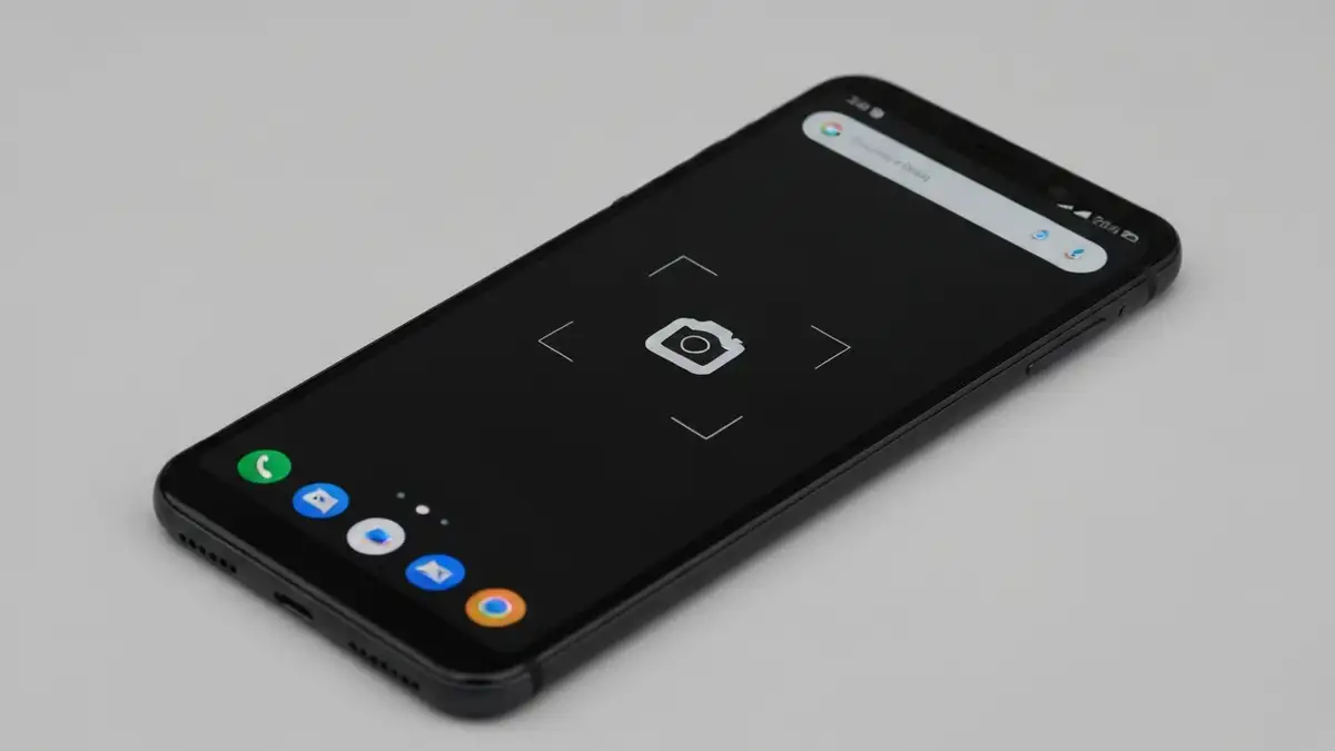 Czarny ekran aparatu na smartfonie Google Pixel z ikoną aparatu