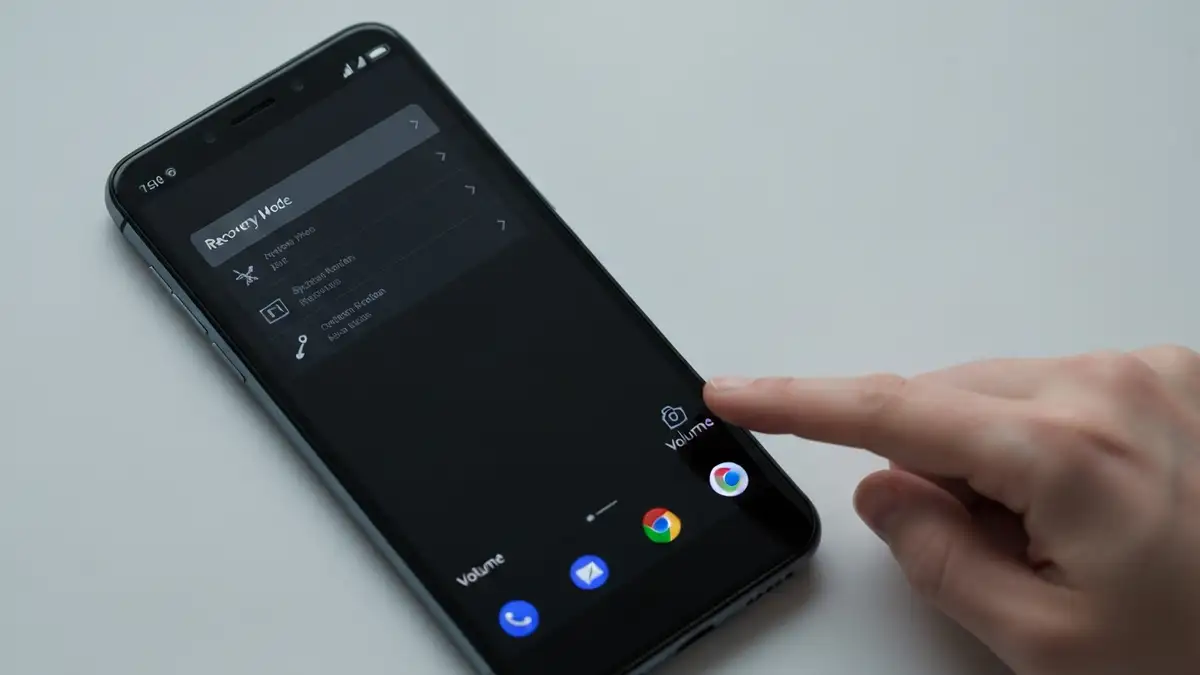 Google Pixel z czarnym ekranem, ręka wskazuje przyciski power i volume down