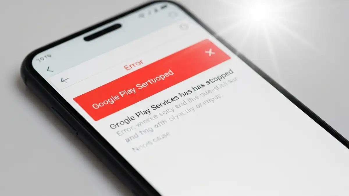 Ekran telefonu Android z komunikatem błędu Google Play Services zatrzymał się