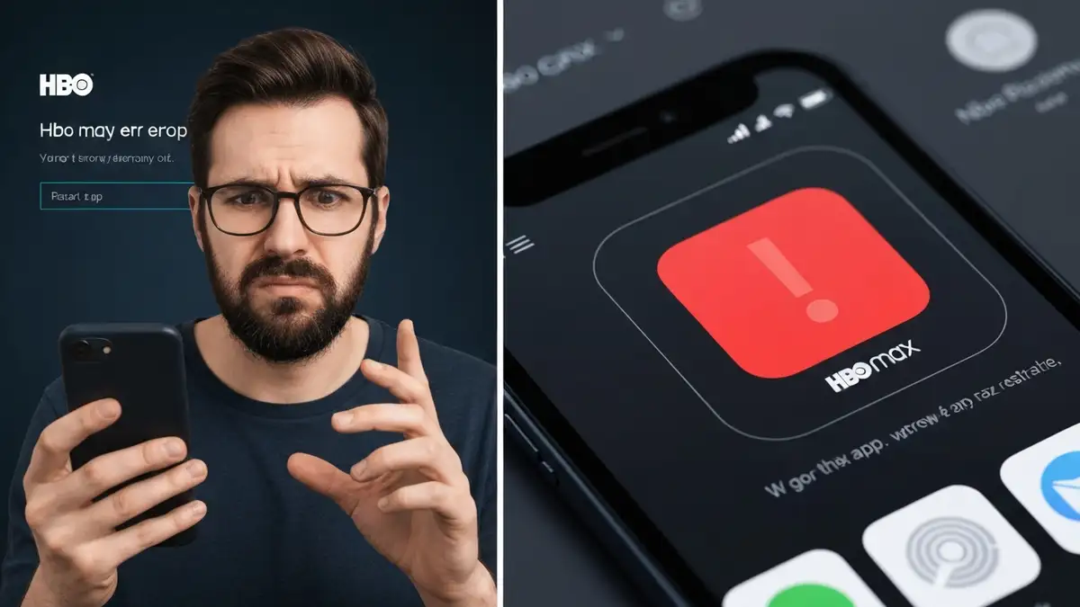 Ekran z błędem HBO Max na smartfonie oraz ikona aplikacji