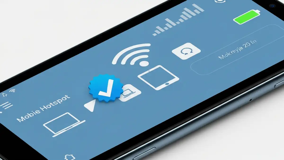 Ekran smartfona z włączonym hotspottem mobilnym, ikona internetu i urządzenia połączone