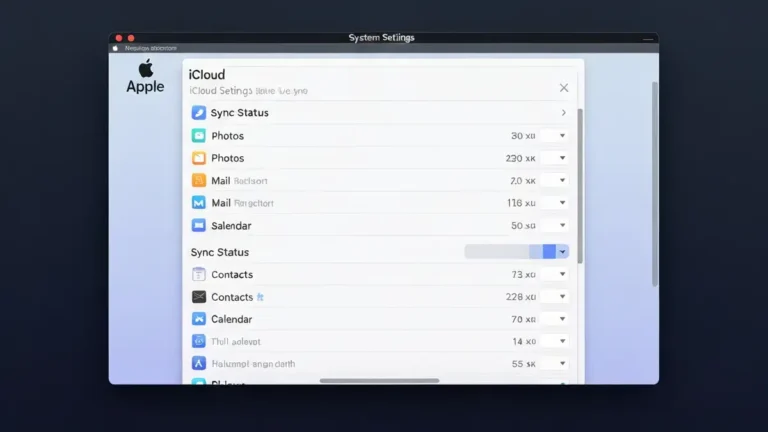 Ekran Ustawień Systemowych macOS z widokiem iCloud i przyciskami synchronizacji