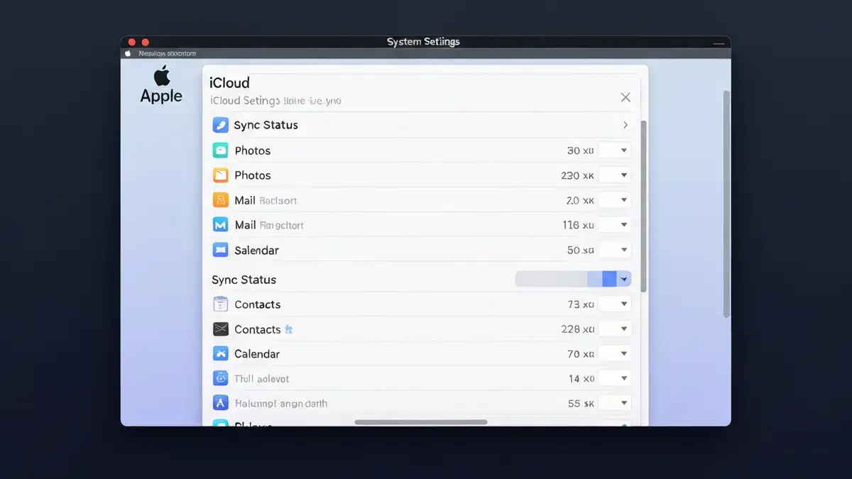 Ekran Ustawień Systemowych macOS z widokiem iCloud i przyciskami synchronizacji