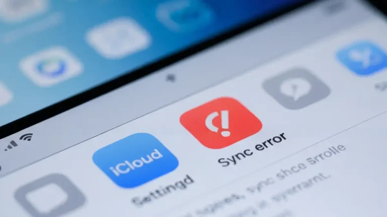 Ekran iPhone'a z ikoną iCloud i symbolem błędu synchronizacji