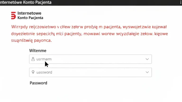 Ekran logowania do Internetowego Konta Pacjenta z polem hasła i komunikatem błędu