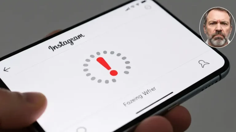 Ekran telefonu z ikoną Instagramu i komunikatem błędu - Instagram nie ładuje treści