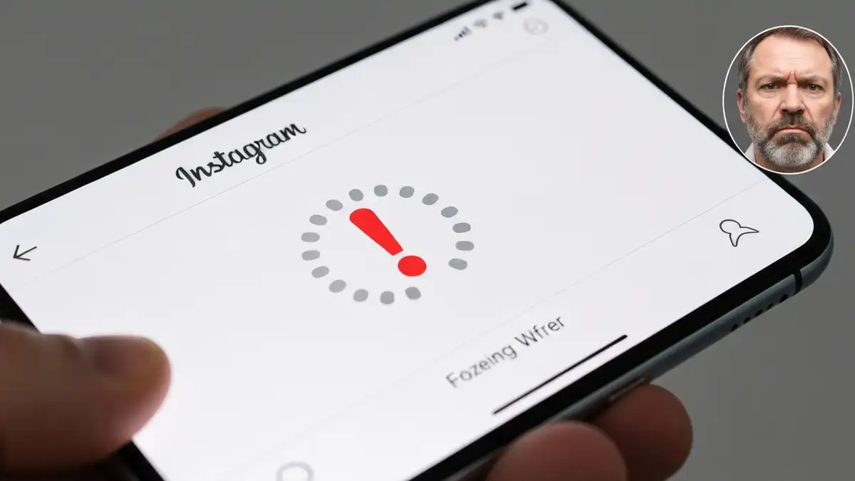 Ekran telefonu z ikoną Instagramu i komunikatem błędu - Instagram nie ładuje treści