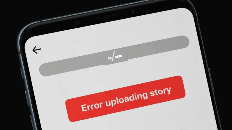 Ekran Instagram Stories z komunikatem błędu przy wgrywaniu relacji