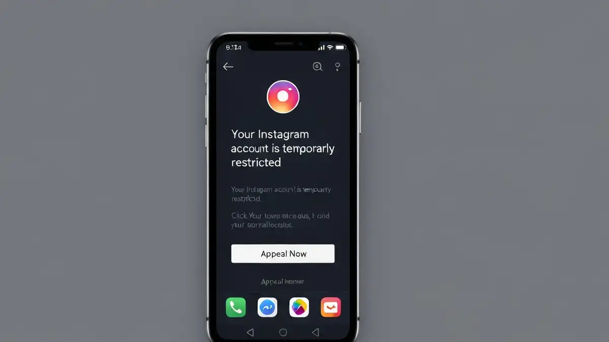 Ekran Instagrama ze zablokowanym kontem i przyciskiem odwołania