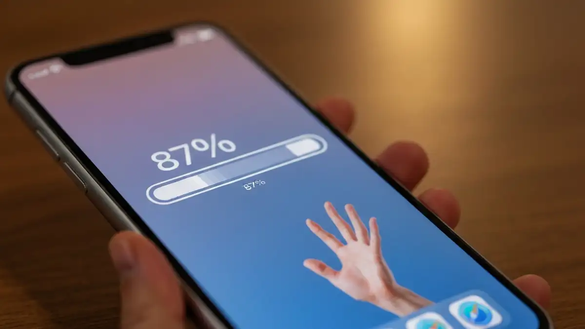 iPhone z paskiem postępu aktualizacji iOS utknięty na ekranie