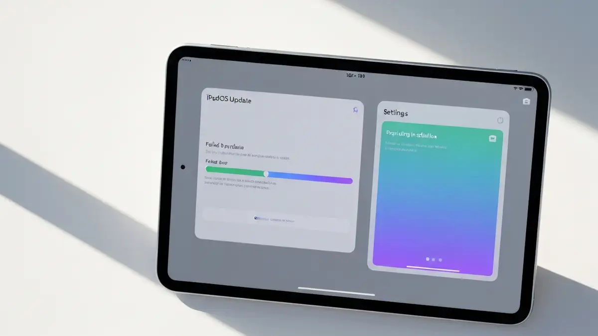 iPad z ekranem aktualizacji iPadOS i paskiem postępu