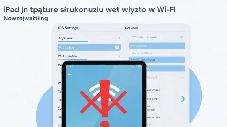 iPad z ikoną Wi-Fi i znacznikiem błędu, ekran ustawień sieciowych
