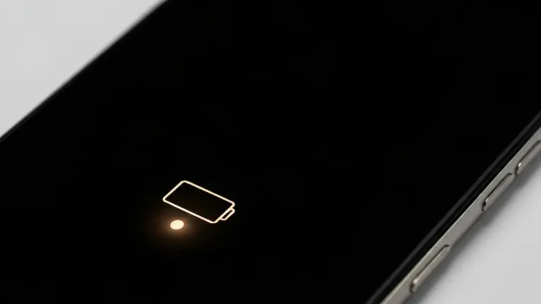 iPhone z czarnym ekranem i symbolem ładowania baterii w dole