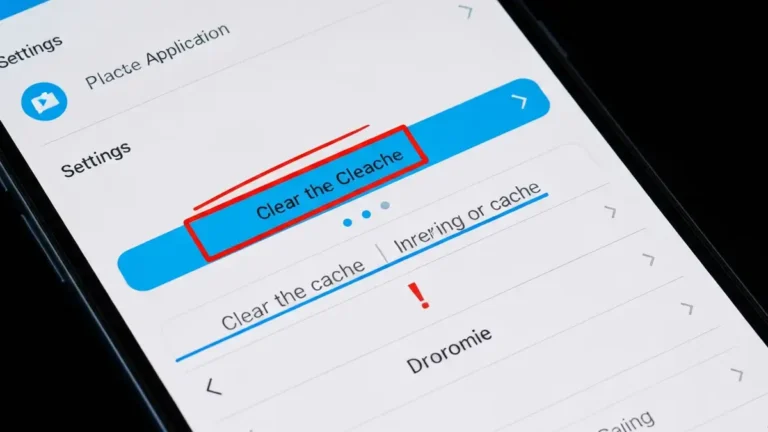 Android telefon ze wskazanym menu Ustawienia i opcją wyczyścić cache aplikacji