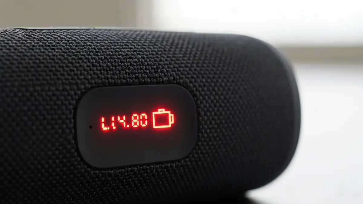 JBL Flip z włączonym LED baterii, pokazanie wskaźnika poziomu naładowania