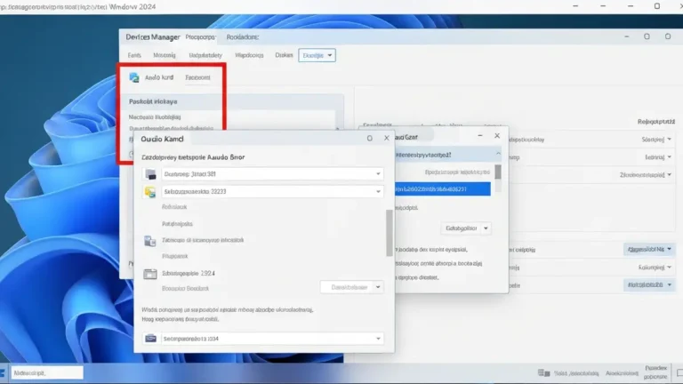 Menedżer urządzeń Windows pokazujący kartę dźwiękową z zaznaczoną ikoną błędu