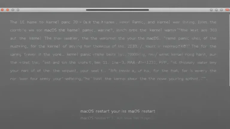 Ekran kernel panic na macOS z białym tekstem i szarym tłem
