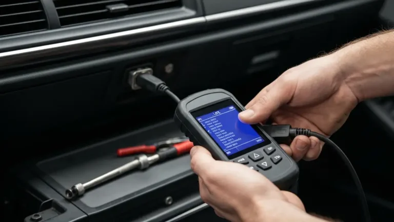 Skaner OBD2 podłączony do portu diagnostycznego samochodu – czytanie kodów błędów bez warsztatu
