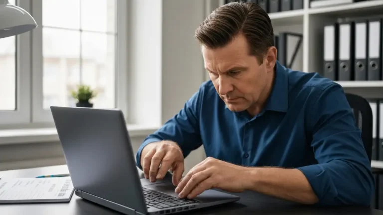 Osoba diagnostykuje nieruchomy laptop - sprawdza zasilacz, baterię, wentylator