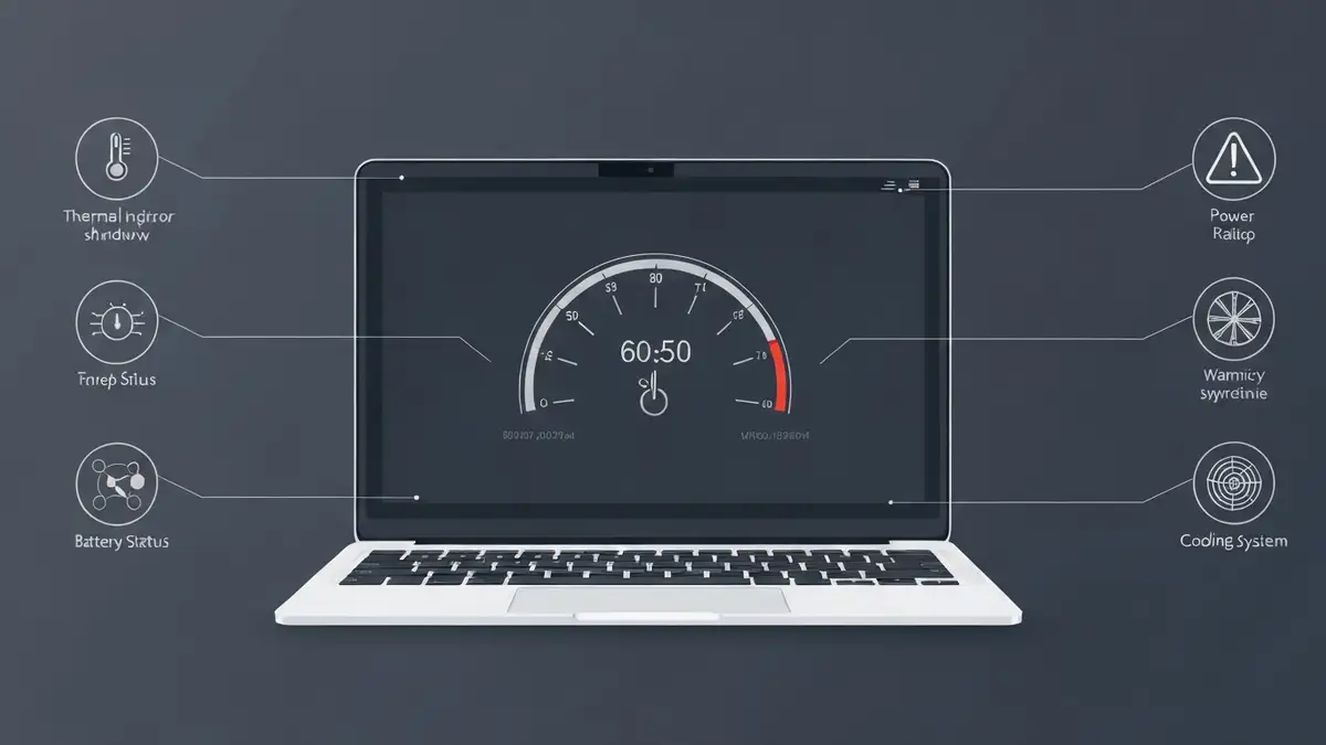 Laptop ze wskaźnikami przegrzewania i wyłączania się urządzenia