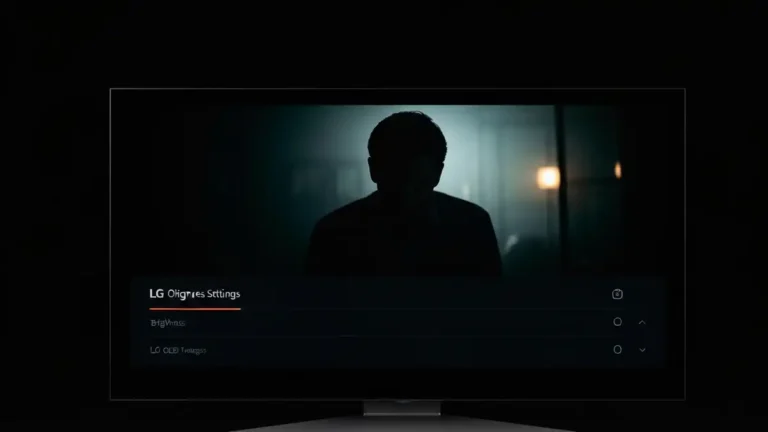 Telewizor LG OLED pokazujący ciemną scenę filmową ze zbyt niska jasnością w menu ustawień obrazu