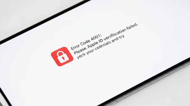iPhone z ekranem błędu 'Nie można zalogować do Apple ID – błąd weryfikacji', ikona zamka i znaku zapytania