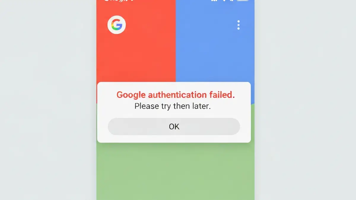 Błąd autoryzacji Google w aplikacji na smartfonie - ekran logowania z komunikatem o błędzie